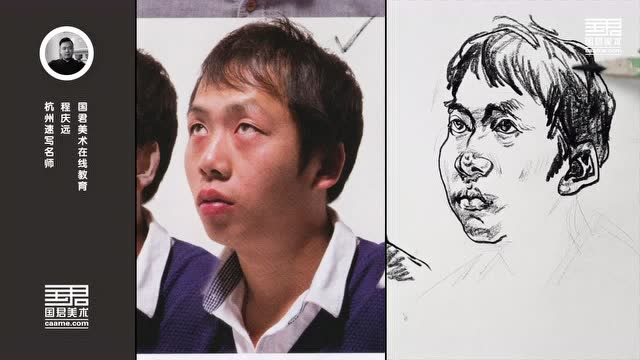 「国君美术」速写小头照片写生,男青年四分之三仰视