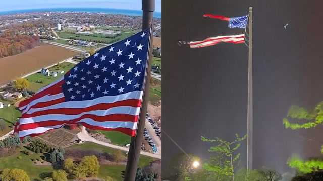 世界最大美国国旗雷暴中被狂风撕成两半 民众担忧:国家正在被撕裂