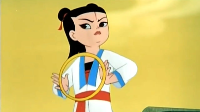 东海龙王拿剑要斩哪吒,哪吒扔出乾坤圈打跑它