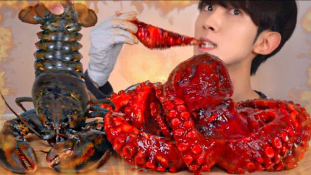 用生命在挑战:小伙吃80斤爆辣章鱼 龙虾,直接大口咀嚼,这也太拼了