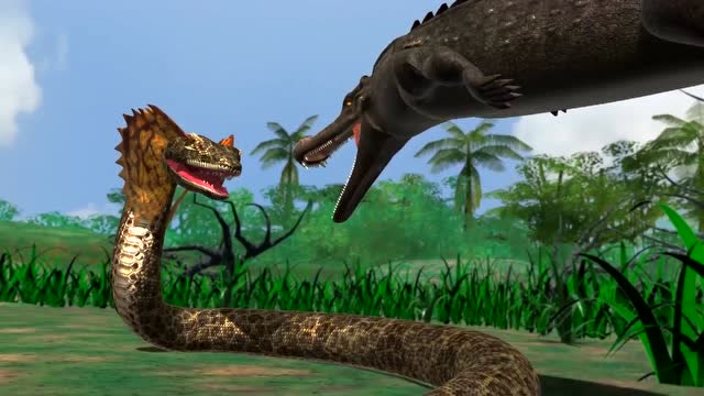 恐龙战争:泰坦巨蟒pk史前巨鳄,鳄鱼被泰坦巨蟒吞了