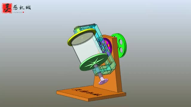 1种旋转陀螺搅拌机构,利用到了行星锥齿轮传动结构!