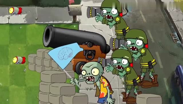 植物大战僵尸:僵尸推着大炮来袭却还是被植物们打败