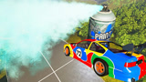 高速汽车冲过巨型脱漆剂会怎样？3D动画模拟，全程太过瘾！
