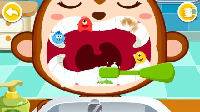 游戏:点点的牙齿上有细菌,快给他刷刷牙吧!