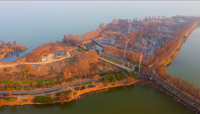 航拍东湖绿道华侨城生态湿地公园
