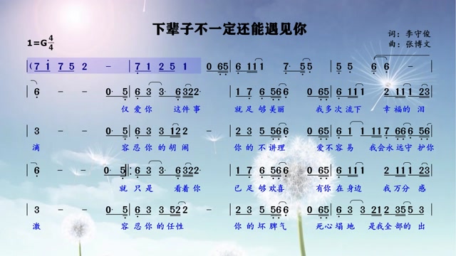 珍惜当下不负流年超好听下辈子不一定还能遇见简谱领唱