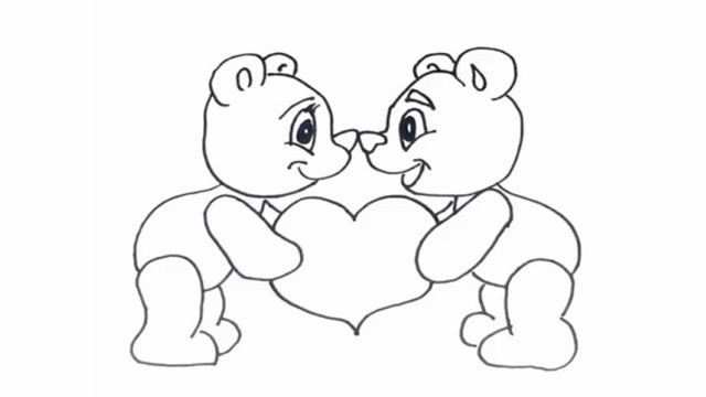 早教简笔画:两只可爱的泰迪小熊,宝宝学画画