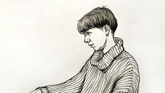 速写男青年单腿跪地蹲姿侧面 速写视频教程 蹲姿画法