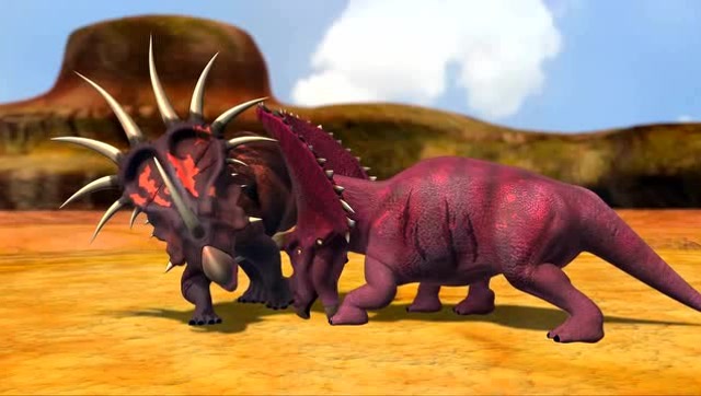 侏罗纪恐龙,8吨重的五角龙vs3吨重的刺盾角龙