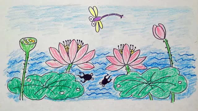 9.荷花-少儿彩笔绘画