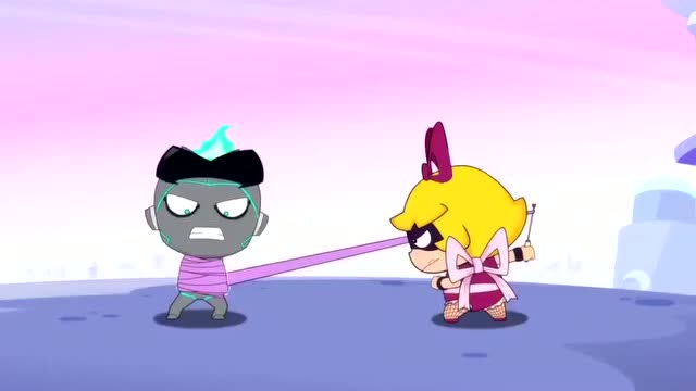 《开心宝贝》伽罗看着小心超人的机械石,把开心超人当成了小心超人