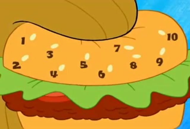 海绵宝宝做的美味蟹堡有数字 一共有几个芝麻呢?