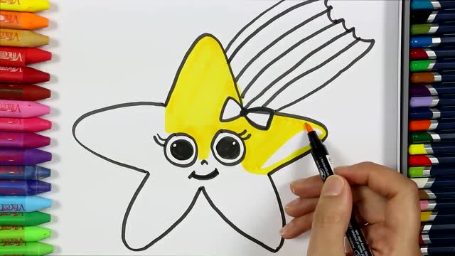 儿童水彩画画小星星并着色