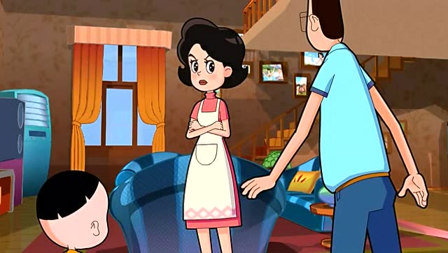 围裙妈妈不让大头出去玩,小头爸爸来解围