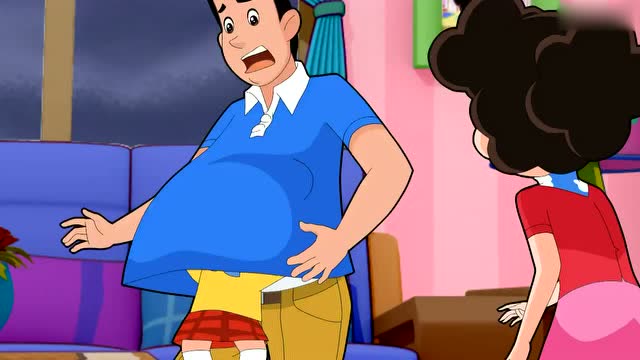 棉花糖钻进爸爸的肚子里,蓝天爸爸秒变大肚子爸爸