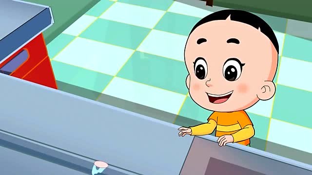 厨房的水管漏水了,大头儿子拿口香糖堵住,吹起了一个泡泡