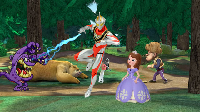 熊二遇到怪兽,小公主苏菲亚和光头强叫来盖亚奥特曼打败怪兽