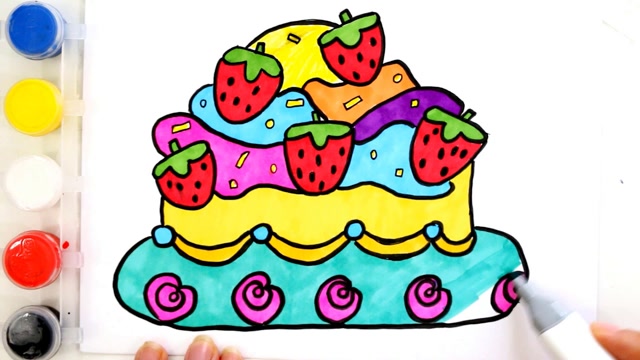 草莓蛋糕简笔画 彩色图片