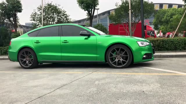 奥迪a5全车改色法国hexis珠光绿.完美交车