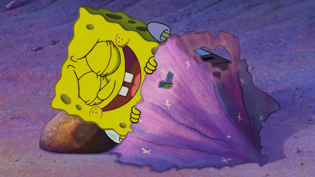 海绵宝宝盖着贝壳被子睡着了,他会做什么美梦呢