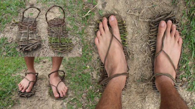 荒野求生篇:小伙徒手编草鞋,不知道这双鞋磨不磨脚