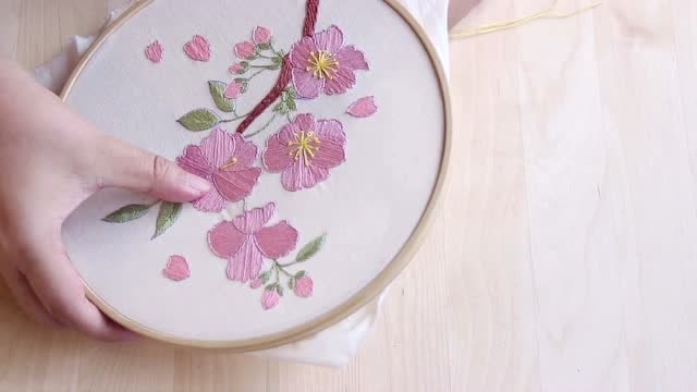 樱花刺绣手工教程 在家也能看樱花