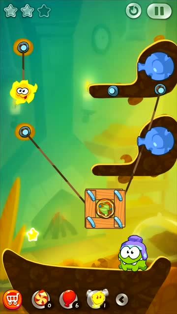 割绳子:用洋洋消除糖果外面的木框,就能让奥姆吃到糖果啦