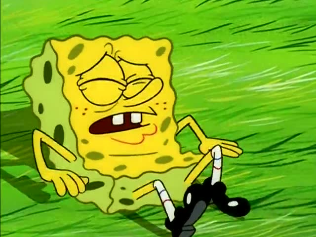 海绵宝宝看到狂躁的派大星,吓得一直往后退!