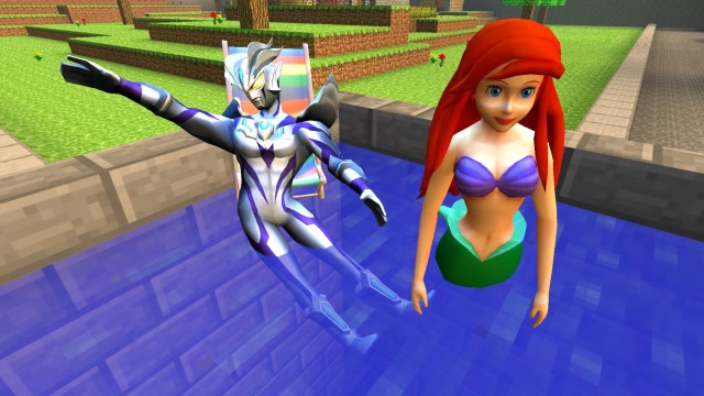 赛罗奥特曼咬着玫瑰花出现在美人鱼面前