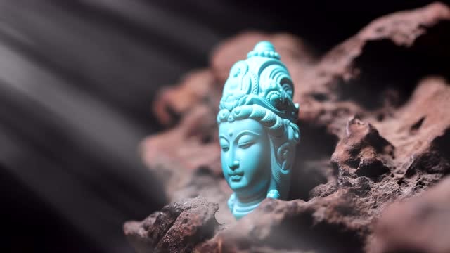 玉弘兴 卫款圆雕绿松观音相