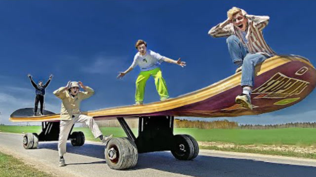 牛人亲手打造世界最大滑板,会是什么场面呢?不料众人玩嗨了!