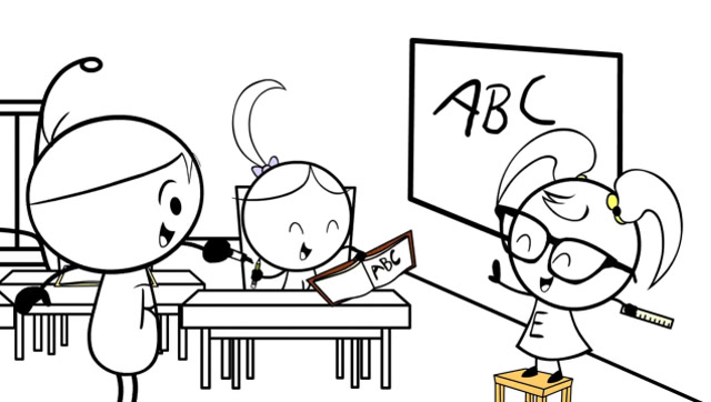 妹妹扮演英语老师上课,戴上眼镜和教棒,十足小老师风范!