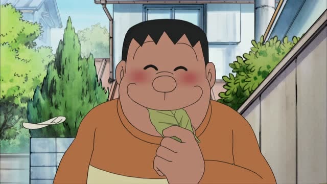 《哆啦a梦》胖虎发现手上的东西是树叶,还差点吃掉了,可恶的大雄!