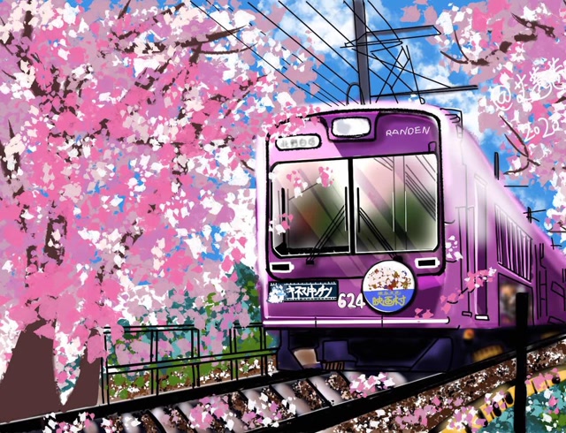跟着我一起学画画吧:樱花电车手绘