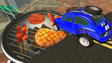 小汽车能否飞跃巨型烤炉？3d动画模拟挑战，全程紧张又刺激！
