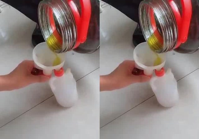 老爸自制的漏斗!倒油的瞬间!我是服了他的智慧了