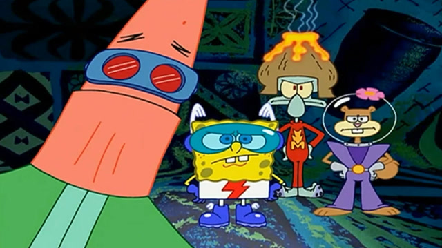 海绵宝宝派大星章鱼哥化身超人,第一件事是做下来叫外卖吃!