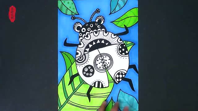 动物彩色线描:七星瓢虫