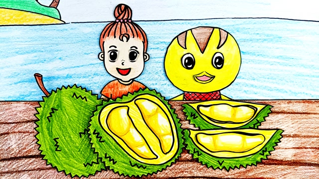 手绘定格动画:童心和麦奇一起吃榴莲,闻起来臭臭的吃起来好香阿~!