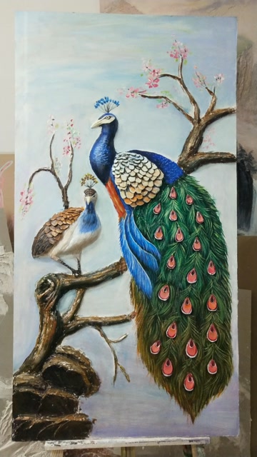 孔雀浮雕上色过程