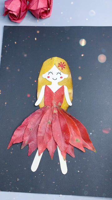 又做了一款超级漂亮的小公主树叶贴画,赶紧给小朋友收藏起来吧