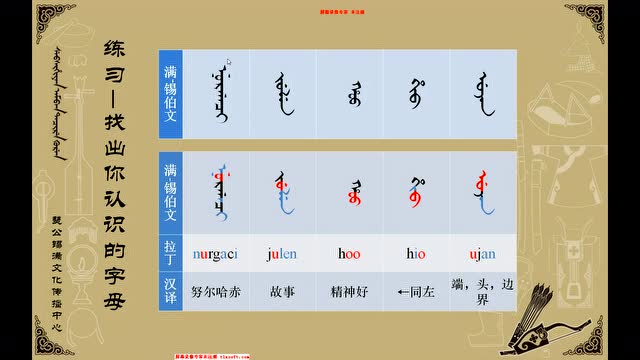 瑟公学堂 满文锡伯文字母 第七课