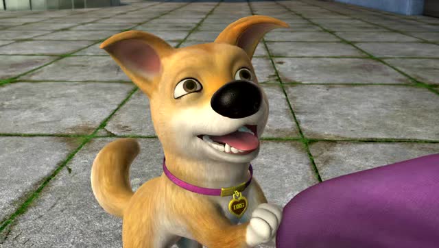 光头强很有爱心,不忍心看着小狗被伤害,奋力前去营救