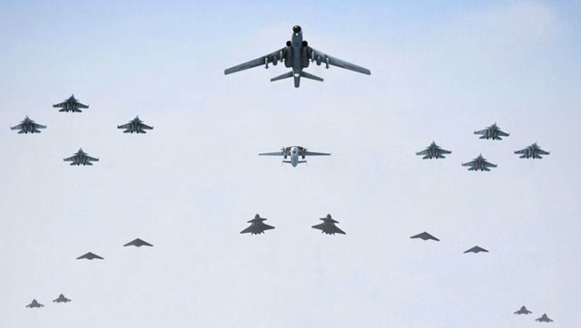 中国战神轰-6k战机编队飞行画面曝光 霸气飞越宫古海峡