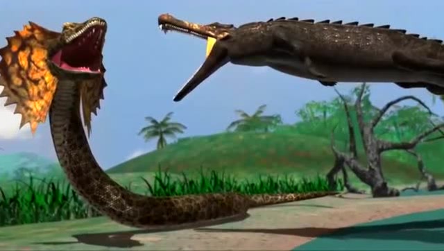 凶猛鳄鱼袭杀恐龙上岸遭巨蛇吞入腹中这特效也是66哒