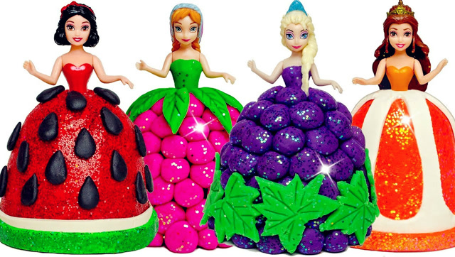 亲子早教益智玩具,培乐多彩泥diy制作迪士尼公主水果礼服