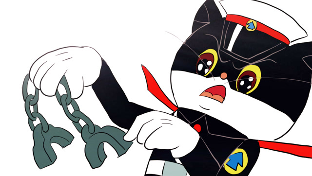 拿着手铐的帅气的黑猫警长儿童卡通简笔画