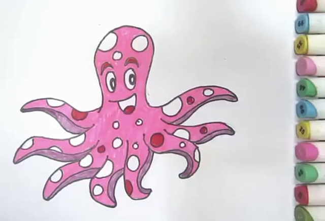 亲子涂色画:粉红大章鱼