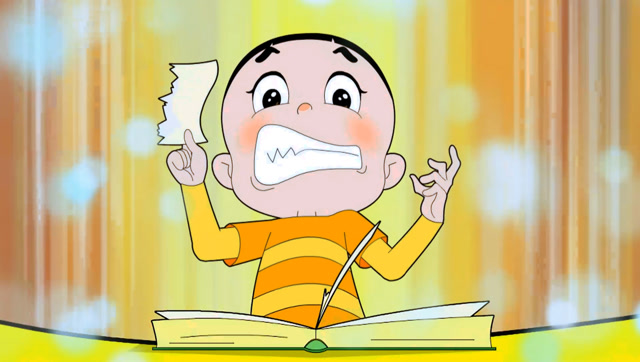 大头儿子修补损坏的图书,可是情况好像越来越糟了